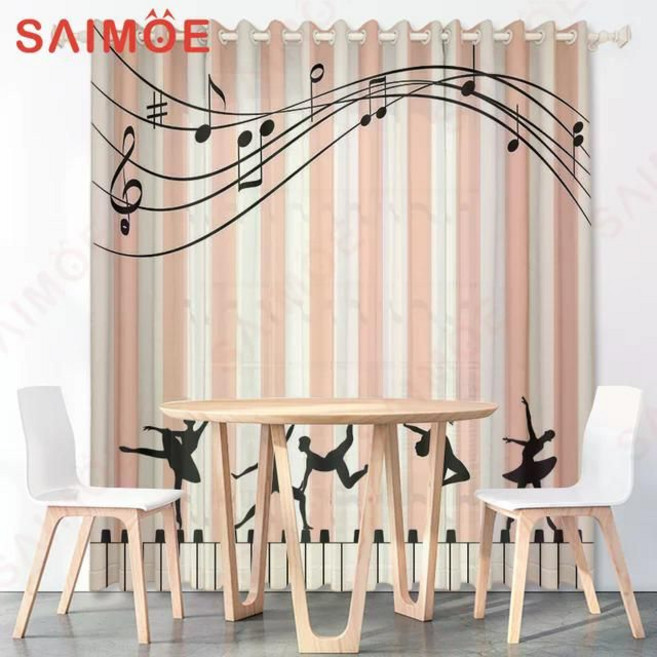 발레 악보 음악 피아노 커튼 가리개 가림막 거실 창문 그림 무늬 패턴 빈티지 레트로 클래식