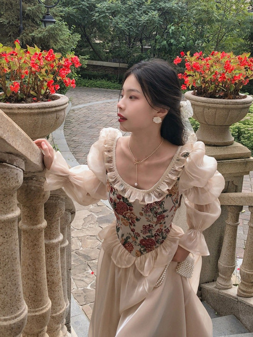 여성 여자 코스프레 개화기 의상 복고풍 레트로 경성 의복 공주풍 긴팔 드레스 치마 스커트