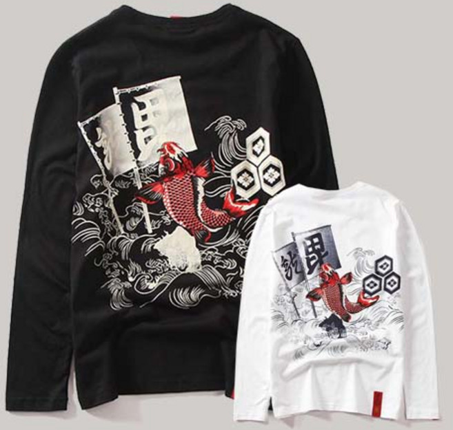 샤필 잉어 가문문양 긴팔 티셔츠 후드티 용 호랑이 잉어 남자 여 자수 점퍼 일본 스카쟌 남성 겨울 항공점퍼 누빔 가을 블루종 바람막이