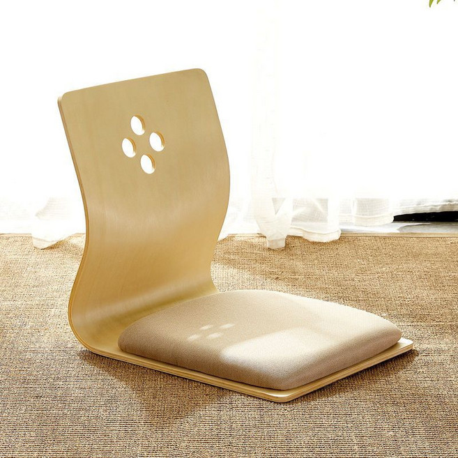 和室椅 懶人椅 靠背椅 飄窗椅 床上座椅, 1個, 四圓孔木色棉麻