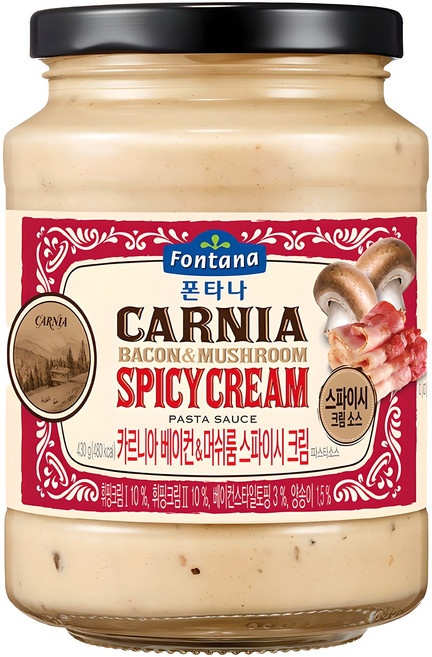 폰타나 카르니아 베이컨 앤 머쉬룸 스파이시 크림 파스타소스, 430g, 1개