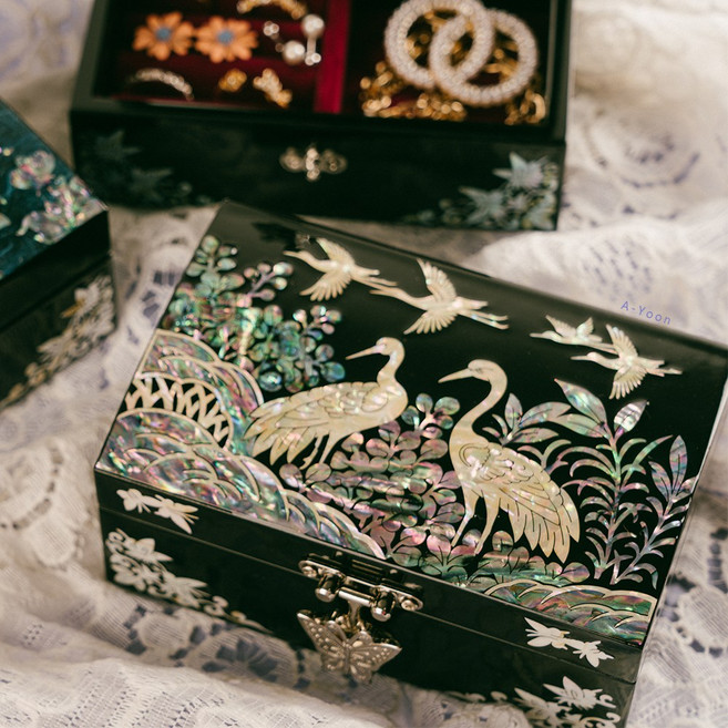 외국인부모님선물 나전칠기 송학 자개보석함, 1개