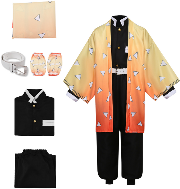 귀멸의 칼날 젠이츠 코스프레 의상 풀세트 할로윈 파티 성인용