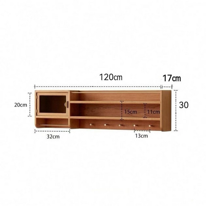 格森 日式實木壁掛吊櫃 廚房收納置物架, DG一麥浪吊櫃一櫻桃色 長120厘米, 1個