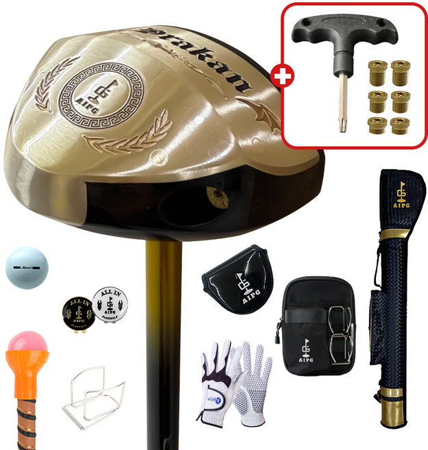 에이아이피지 드라칸 수제작 프리미엄 파크골프채 7종 무게조절 나사 세트, 가방-체크베이지/파우치-네이비