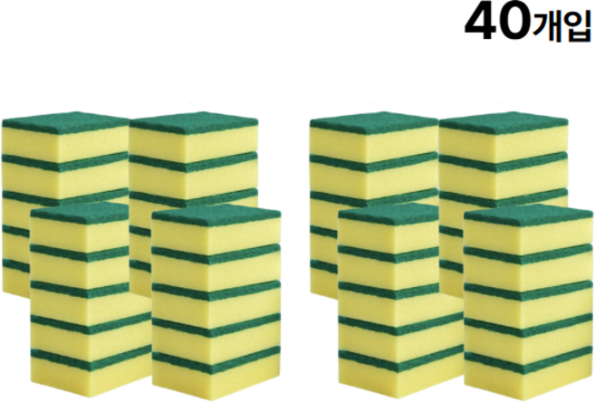 헬퍼샵 녹색 청 스펀지 양면 수세미, 40개, 1세트
