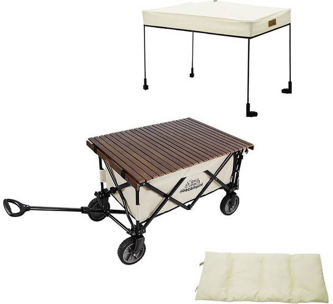 MCW-70K KIT (웨건본체+전용우드상판+햇빛가리개+웨건매트) 아이보리색상 캠핑용 웨건 짐수레 카트, 1개, 아이보리