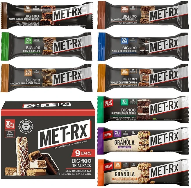 MET-Rx Big 100 씨리얼 그래놀라 단백질 바 식사 대용 28g 초콜릿 칩 9개 팩 137263, 평가판 팩 - 쿠팡