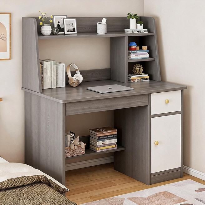 다용도 1인용 공부책상 가정용 서랍 책상 책꽃이책상 학생 책상, 그레이
