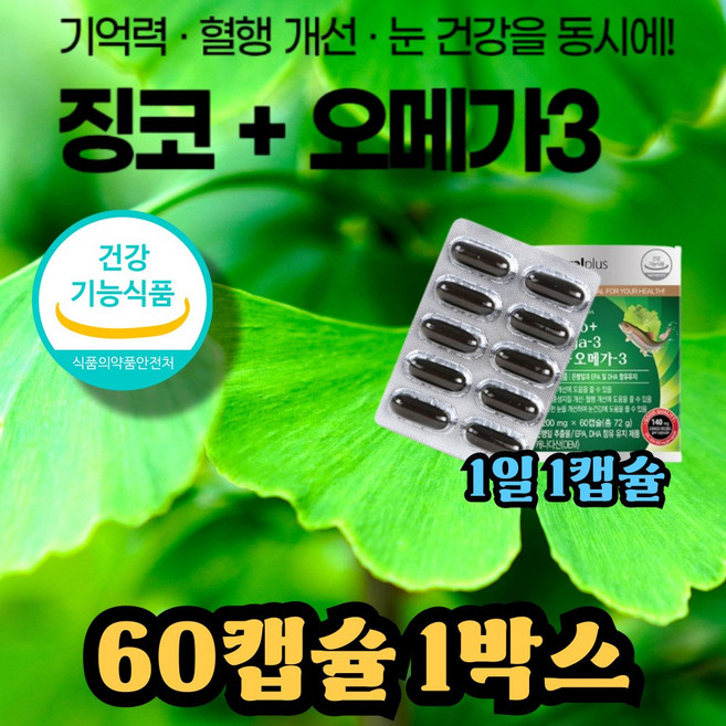 플라보놀 은행잎추출물 눈건강 징코 omega3 ginkgo, 1박스, 60정