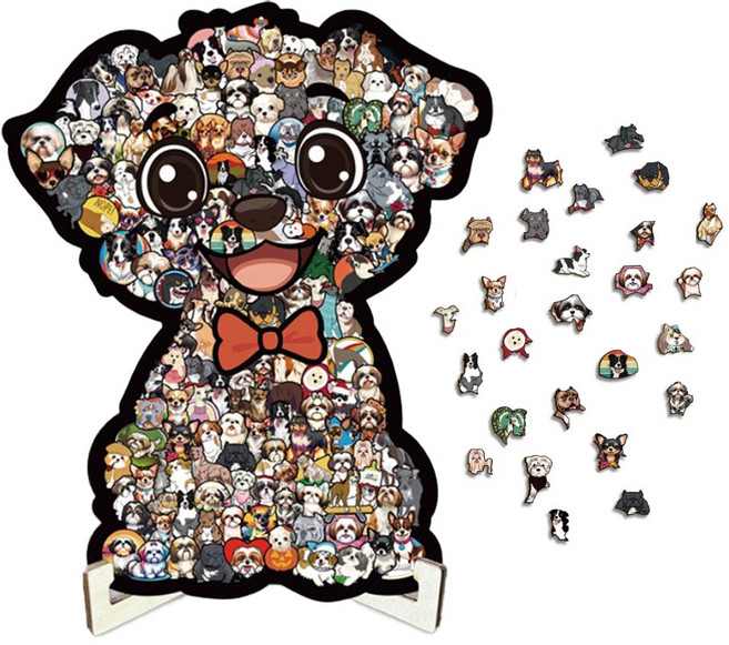 직소퍼즐 우드 강아지모양 액자 귀여운 조각 퍼즐, 말티즈, 1개, 160피스