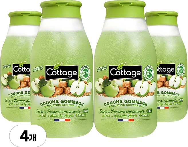 코티지 슈거 앤 크런치 애플 엑스폴리에이팅 샤워젤, 270ml, 4개