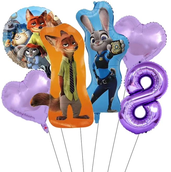 만화 Zootopia Judy Nick 테마 호일 풍선 세트 라텍스 어린이 파티 장식 숫자 장난감, 01 1pack, 06 B 8