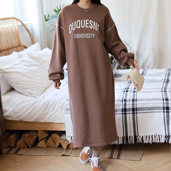 봉봉스토리 듀케인 기모 박스 여성 롱 원피스 스티치 포인트