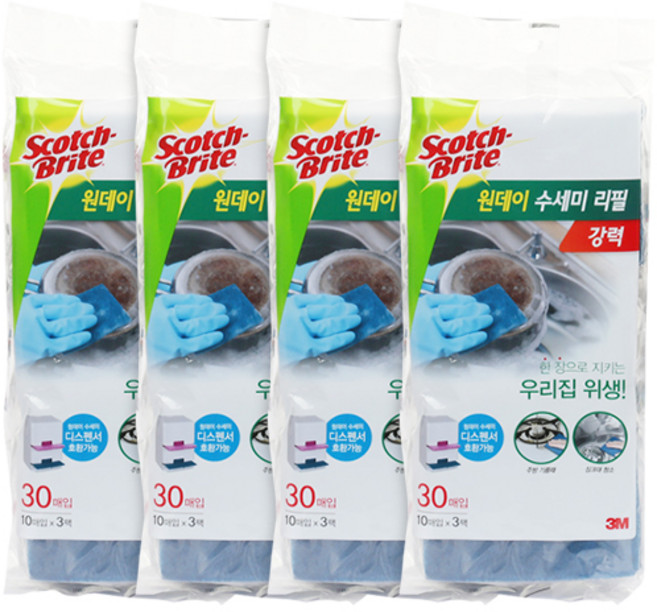 스카치브라이트 원데이 강력 수세미, 30개입, 4개