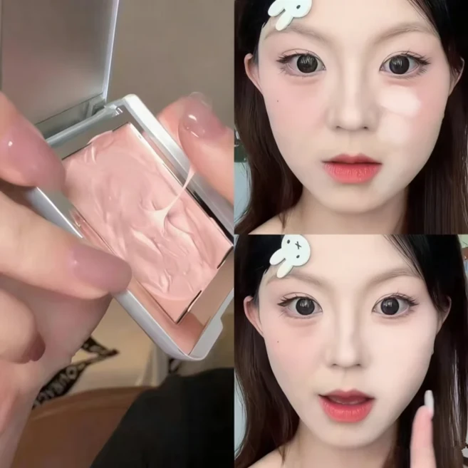 꺼진얼굴보정 하이라이트 핑크 하이라이트 얼굴 하이라이트 핑크 하이라이트 크림파우더타입 더블 컬러 하이라이트 팔레트, 1개, 핑크빛 도는 화이트 - 쿠팡