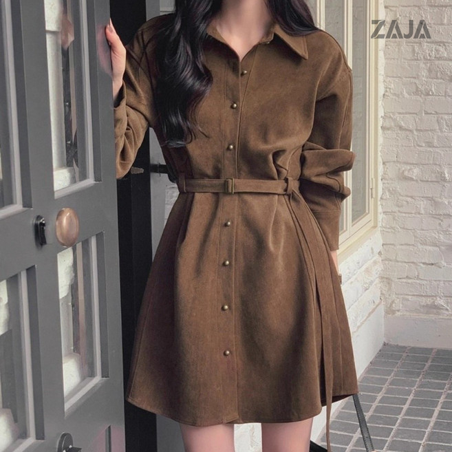 5위 - ZAJA 봄 가을 허리 조임 기질 원피스 여성 숏 캐주얼 데일리 출근룩