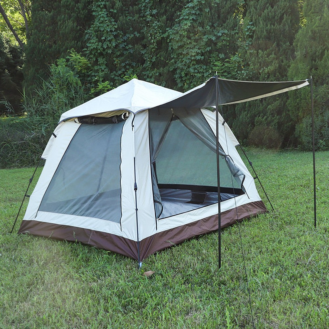 크크캠프 100% 차양 블랙 코팅 렉타 원터치 캠핑 텐트, 블랙코팅, 6인용(240×240×190cm), 베이지