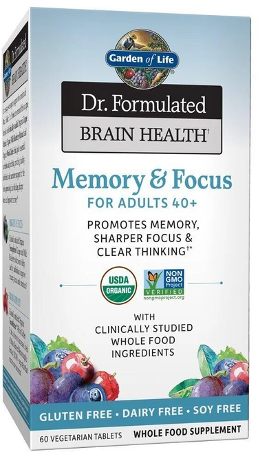 Garden of Life Dr. Formulated Organic Brain Health Memory & Focus 성인용 40세 이상 60정, 0.9825263991441902, 1개 - 쿠팡