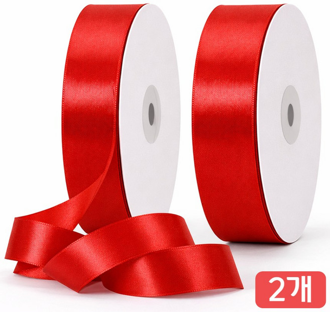 선물 포장 공단 리본 2cm, 2개, 90m, 레드