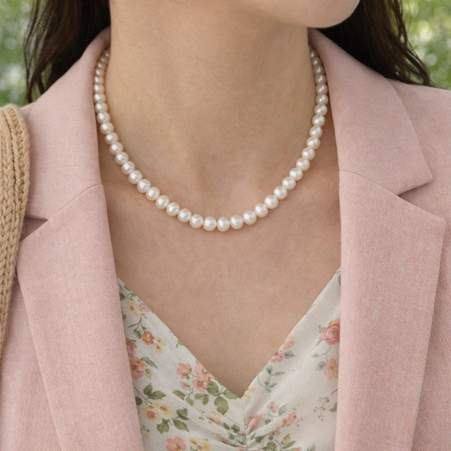 담수진주 목걸이 8mm 기본스타일 자체제작 AA등급 천연진주 38-50cm