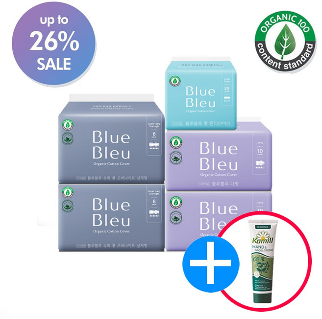 블루블루 유기농 생리대 대형2팩 오버나이트2팩 라이너1팩(사은품증정), 5개
