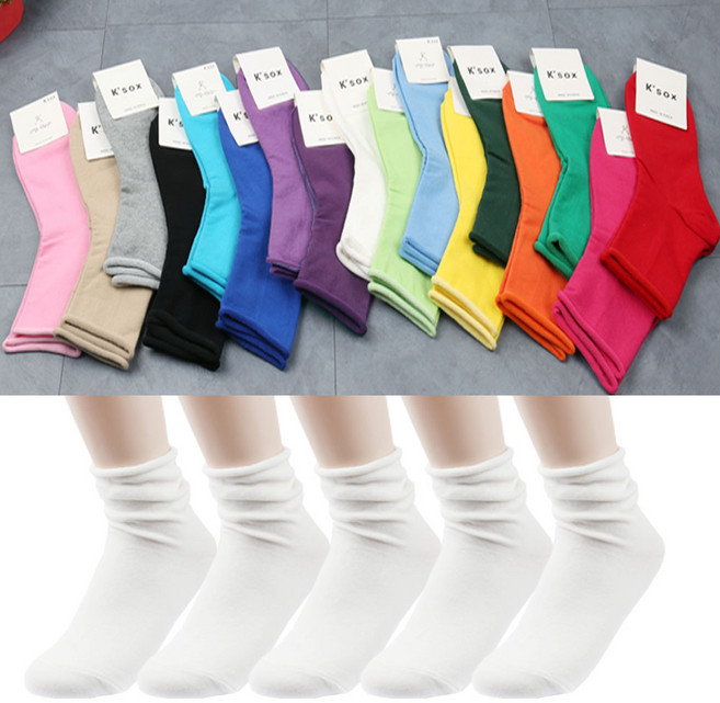 맵시걸 여성 무압박 돌돌이 무지 중목양말5켤레/루즈핏/파스텔/비비드 칼라양말