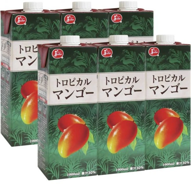 일본 쥬시 트로피컬 망고 주스 음료 1000ml 6팩 510530, 1L - 쿠팡
