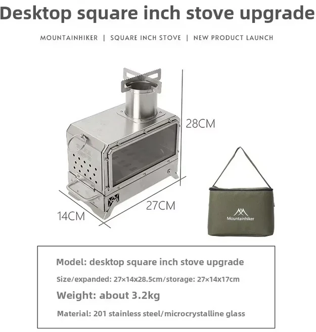 MOUNTAINHIKER 목재 버너 스토브 휴대용 장작 광장 스토브 스테인레스 스틸 야외 화재 히터 스토브 피크닉, Double stove