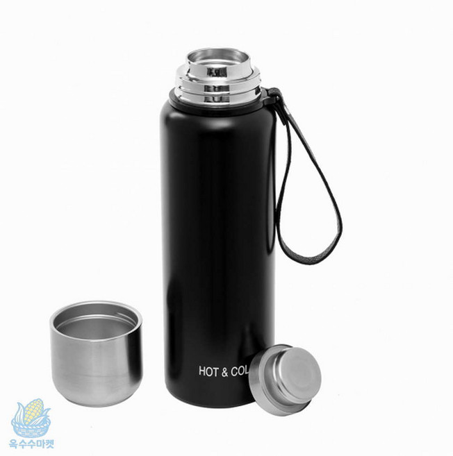 옥수수마켓 대용량 이중 진공 스텐 보온병 블랙 1L 업소용보온병
