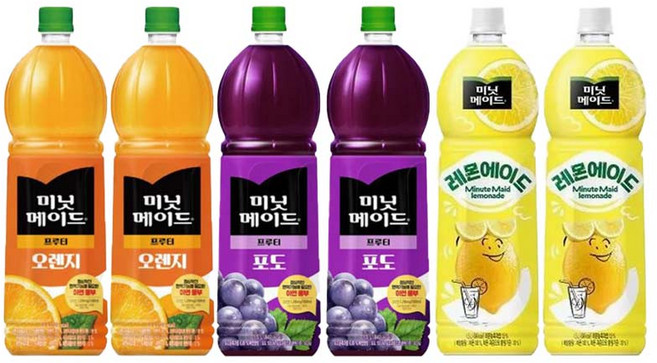 [드링킹] 미닛메이드 3종 혼합세트 오렌지+포도+레몬에이드 1.5L, 6개