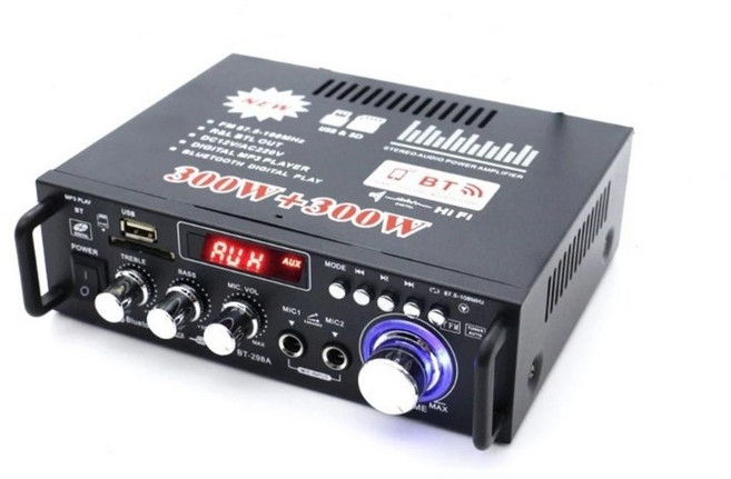藍牙播放 機車家用喇叭 300W*300W, 1個, 擴大器110V/12V雙輸入-帶遙控, 擴大器110V/12V雙輸入-帶遙控, 黑色