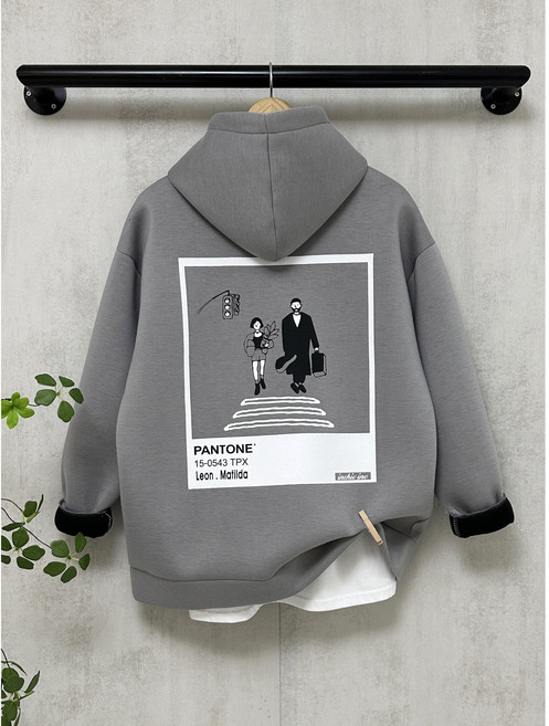 날라리숑 남여공용 후드티 펜톤 프린트 레터링 오버핏 네오프렌