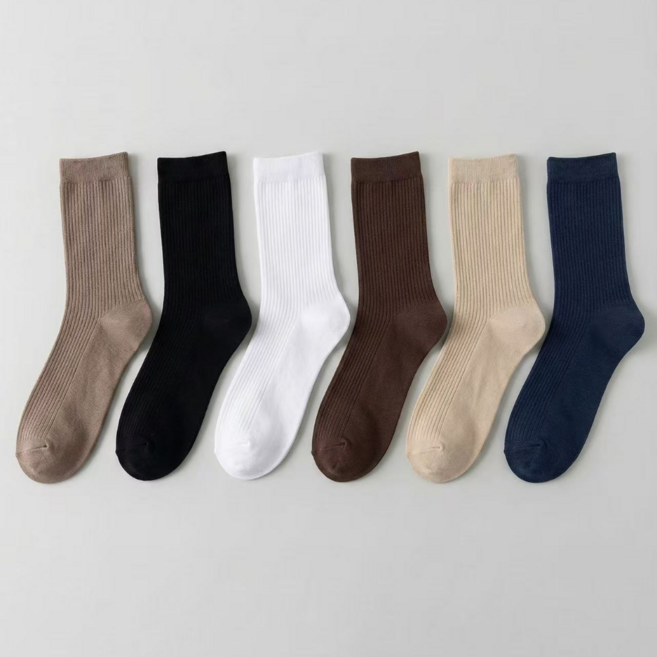 여성 긴목 골지 발목 무쪼임 면 양말 6켤레