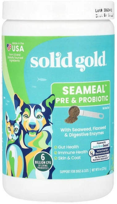 Solid Gold SeaMeal™ 프리바이오틱 & 프로바이오틱 강아지 및 고양이용 226g(8oz) Gold (솔리드 골드), 226 g, 1개 - 쿠팡
