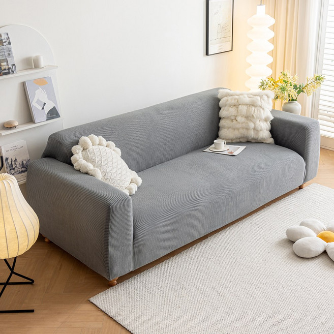 [먼지없는] 커버무드 스트라이프 소파 커버 + 자체제작 고정 스펀지, 1개, 딥 그레이