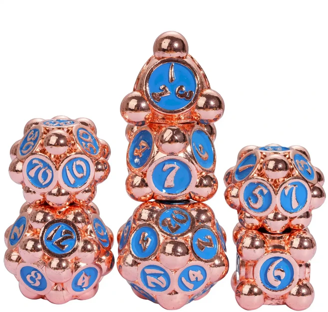 Cusdie 폴카 도트 금속 주사위 세트 DND D4-D20 던전 앤 드래곤 패스파인더 역할 놀이 보드 게임용 다면, 01 China Mainland, 02 Red Copper Blue