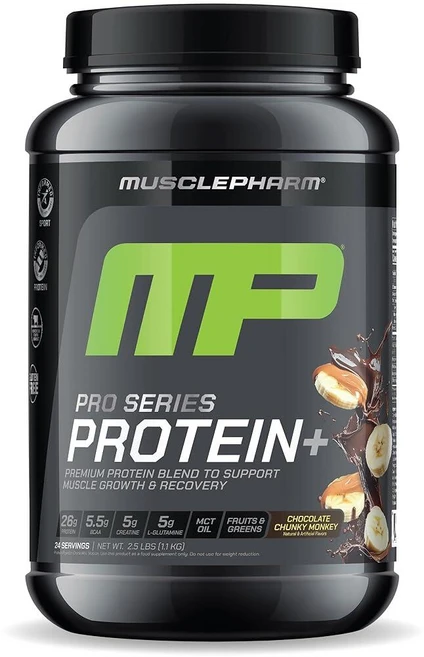 MusclePharm 프로 시리즈 단백질+ 1회 제공량당 유청 단백질 파우더 26g | 근육 성장 및 운동 회복을 위한 전문가 등급 7-in-1 블렌드 초콜릿 청키 원숭이, 1.1kg, 1개 - 쿠팡