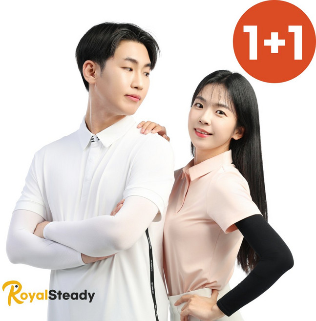 로열스테디 슬림핏 UV 자외선차단 쿨 팔토시, 2세트, 화이트+블랙