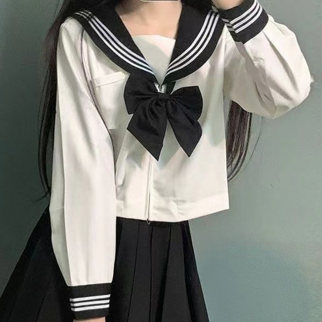 JK制服套裝 水手服基礎款黑領白三本 日系學院風百褶裙