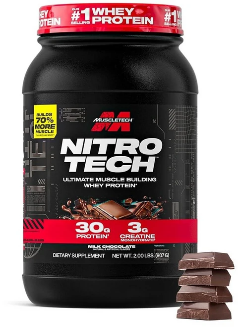 192878 MuscleTech 머슬테크 웨이프로틴 파우더 초콜릿 40회분 1.8kg 4파운드 / NitroTech 분리 유청 단백질 펩타이드 남성 여성용 스포츠 영양, 2 Pound (20 Servings) - 쿠팡