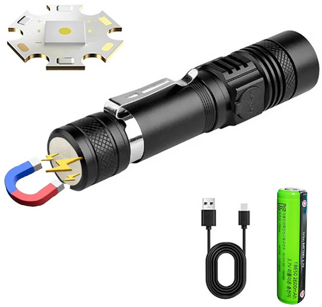 디제이디 강력한자석 충전식 줌 LED 랜턴 손전등 후레쉬 DJD518MWLJ, 블랙, 1개