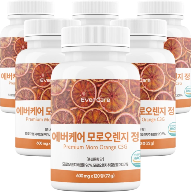 에버케어 모로오렌지 고함량 C3G, 6개, 120정 - 쿠팡