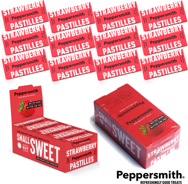 Peppersmith 페퍼스미스 영국직수입 무설탕 자일리톨 캔디 딸기맛 15g 12개