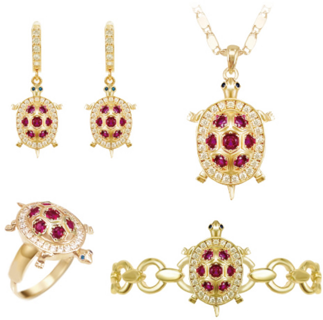 [혜성주얼리] 장수 부귀영화 루비 거북이 금전운 옐로우골드 4종 반지 팔찌 귀걸이 목걸이