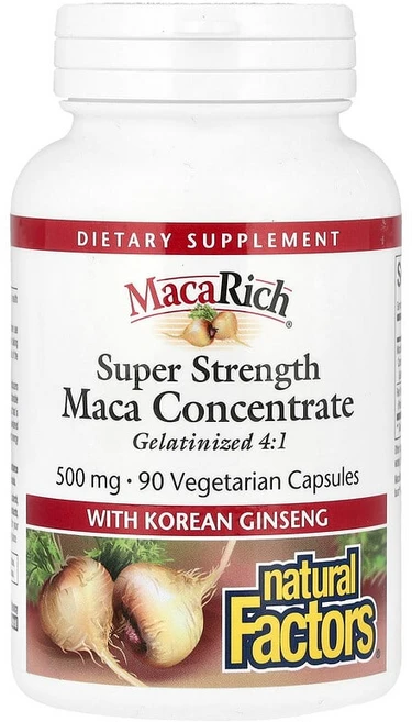 Natural Factors Maca Rich® 한국 인삼 함유 마카 농축물 초강력 베지 캡슐 90정 Factors (내추럴 팩터스), 1개 - 쿠팡