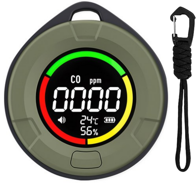 후니홈 일산화탄소 경보기 캠핑 차박 가스누설 감지기 100Hr사용 온습도측정, 1개, 카키