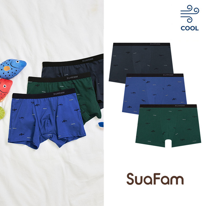 수아팜 남아용 샤크 쿨 드로즈 3장 세트 (10대 아동 속옷 주니어 초등 학생 청소년 사각 팬티 3P)