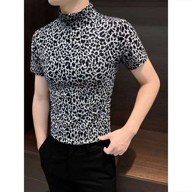 레오파드 남성 반팔 티 고급스러운 남성용 반폴라 남성 꽃무늬 레깅스