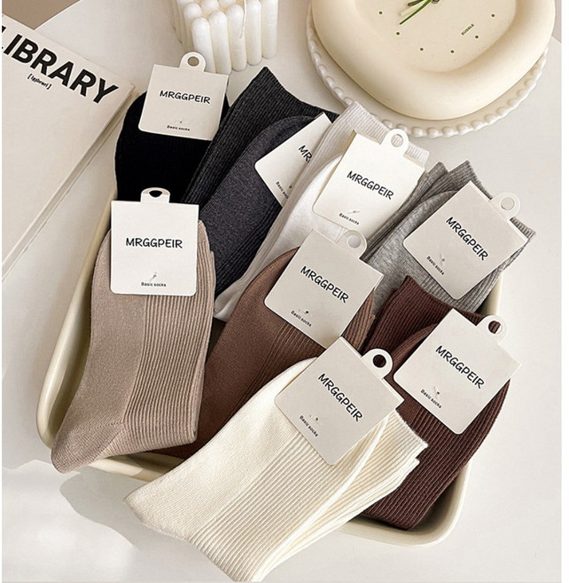 여성 무압박 골지 중목 양말 8켤레 세트